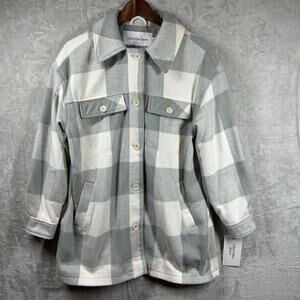 Calvin Klein Jacket Women PM Green Soft White Solid Plaid Drop Shoulder Long NEW